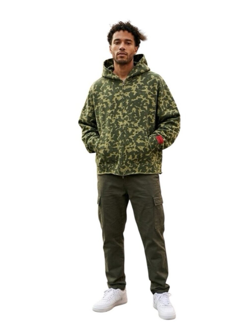 CHNGE Leaf Camo Oversized Zip Hoodie Mens Large L Organic Cotton NWOT